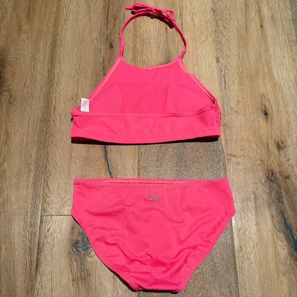 Justice Girls Bikini Set Crochet Halter Top & Matching Pink Bottoms Sz 12